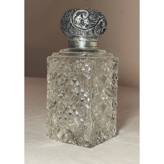 Art Deco Antique 1800's Ornate Sterling Silver Cut Crystal Scent Cologne Perfume Bottle For Sale - Image 3 of 14
