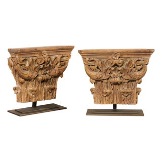 Italian Antique Wood Fragments on Stands - A Pair For Sale