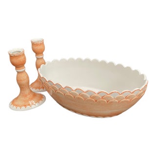 Vintage Italian Faience Jardiniere & Candlesticks Centerpiece Set For Sale