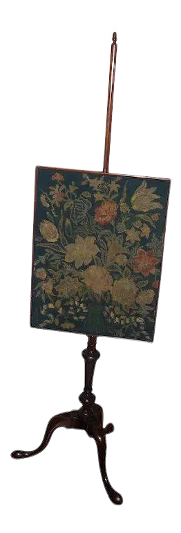 19th Century English Georgian Pole or Fire Screen with Needlepoint Panel