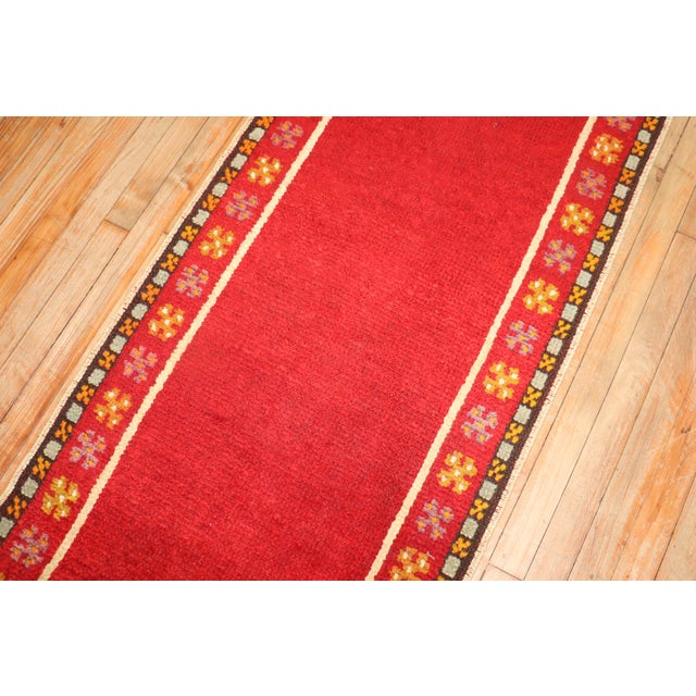 Early 20th Century Narrow Red Mid 20th Century Turkish Runner, 2'5'' X 10'11'' For Sale - Image 5 of 9