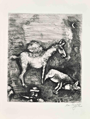 Marc Chagall, The Two Mules Etching, Surrealist Style, Signed, 1952, 200th Edition, Etching