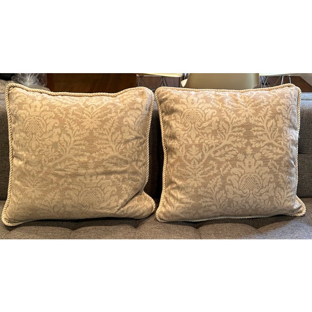 2020s Beige and Ivory Linen and Cotton Damask Pillows- a Pair For Sale - Image 5 of 5