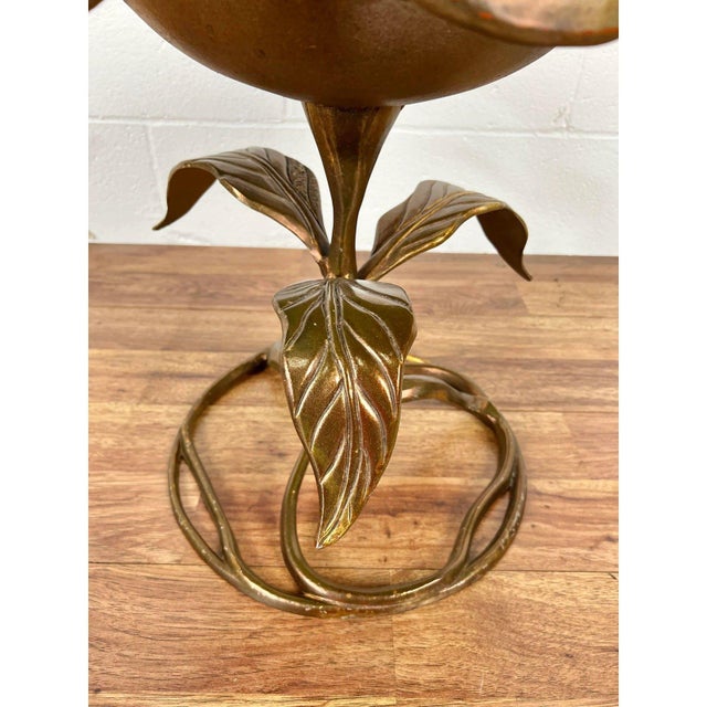 Gold Vintage Walker Foundry Hollywood Regency Style Aluminum Gold Decorated Dogwood Table With Glass For Sale - Image 8 of 10