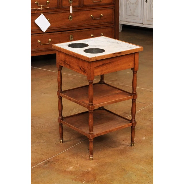 Brown French 1890s Cherry Rafraichissoire Wine Table with White Vined Marble Top For Sale - Image 8 of 12