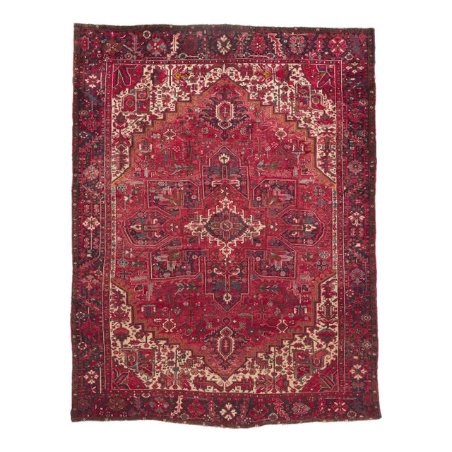 Mid 20th Century Vintage Persian Heriz Rug, 10'02 X 13'04 For Sale