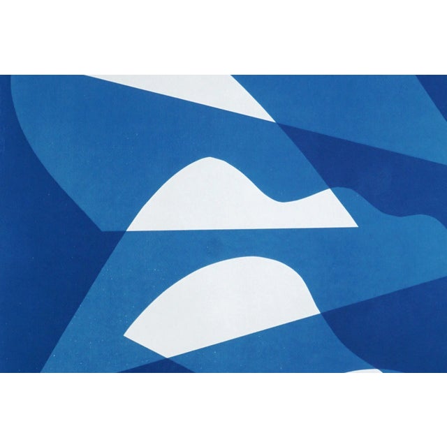 Blue 2025, Post Modern, Blue and White Abstract Shapes, Unique Monotype Cyanotype on Watercolor Paper by Kind of Cyan For Sale - Image 8 of 8