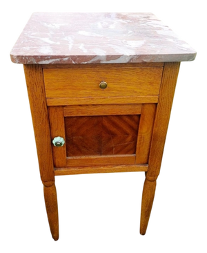 Vintage Art Deco Dutch Oak Nightstand with Marble Top, 1930s