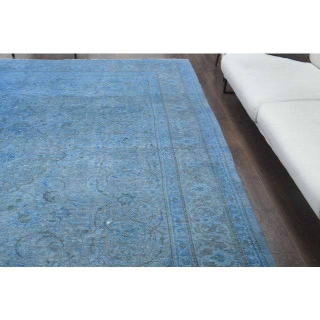Persian 1960s Vintage Persian Handmade Wool Cotton Blue Area Rug For Sale - Image 3 of 11
