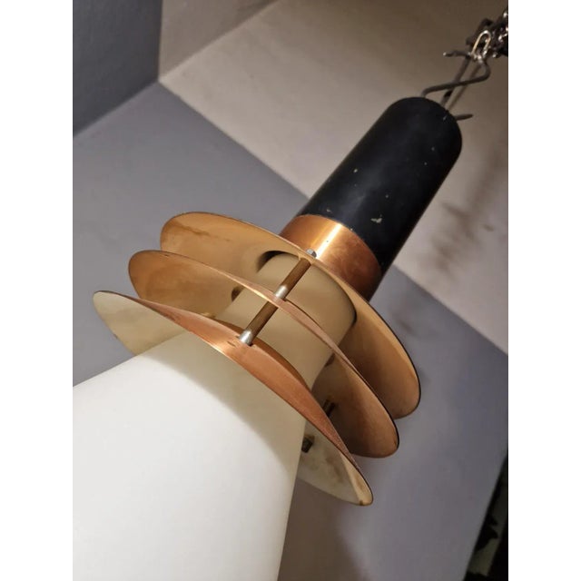 Metal Suspension Light Model 1253 in Copper and Opal Glass from Stilnovo, 1950s For Sale - Image 7 of 9