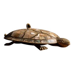 Vintage 1980s Brass Mosaic Turtle Serving Tray