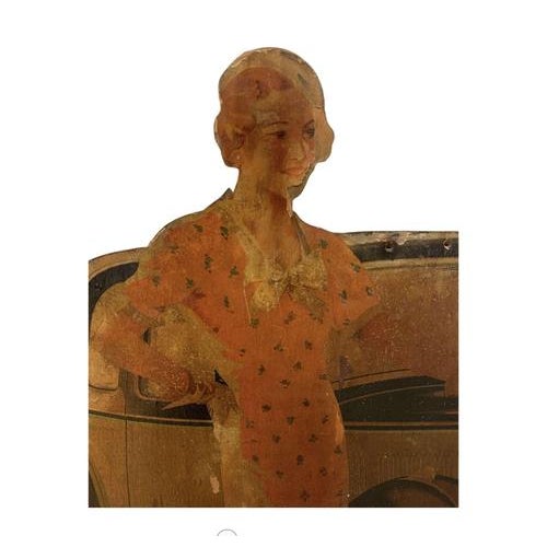 A fun piece of 1930s automobile memorabilia featuring a women in dress of the period next to a Triumph Gloria car. The...