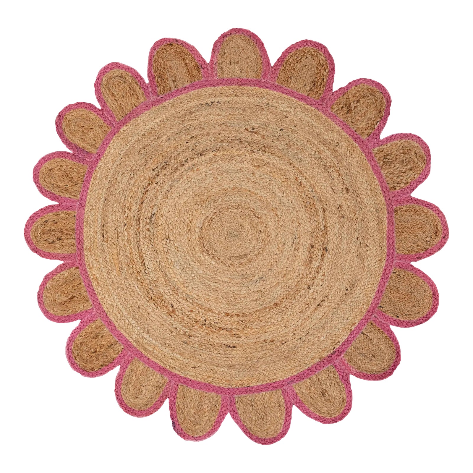 Pink Round Jute Scallop Rug 4'x4' Chairish