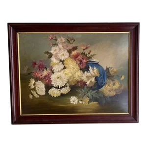 Vintage Still Life Flower Painting in Nice Wood Frame
