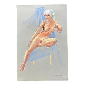 Contemporary Original Female Nude Pastel Life Study Drawing