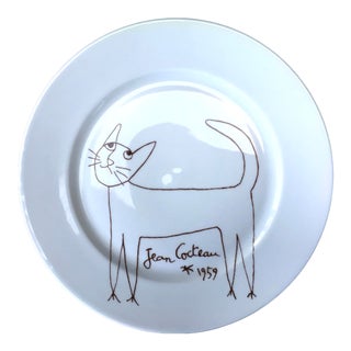 Vintage Jean Cocteau Limoges France Large Cat Plate For Sale