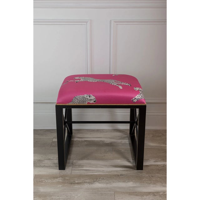 Port 68 Scalamandre Maison by Port 68 Medallion Black with Leaping Cheetah Bubblegum Single Bench For Sale - Image 4 of 9