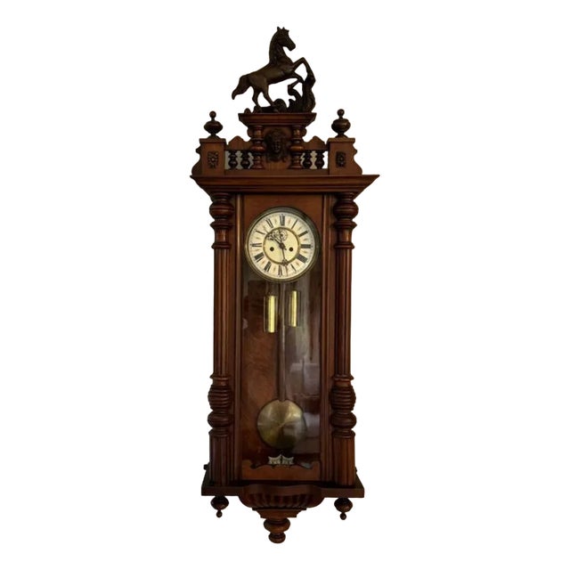 Antique Victorian Carved Walnut Wall Clock, Vienna, Austria, 1880s For Sale