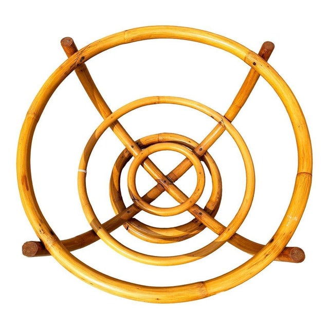 Restored Four-Pole Rattan Coffee Table W/ Floating Glass Top For Sale - Image 4 of 5