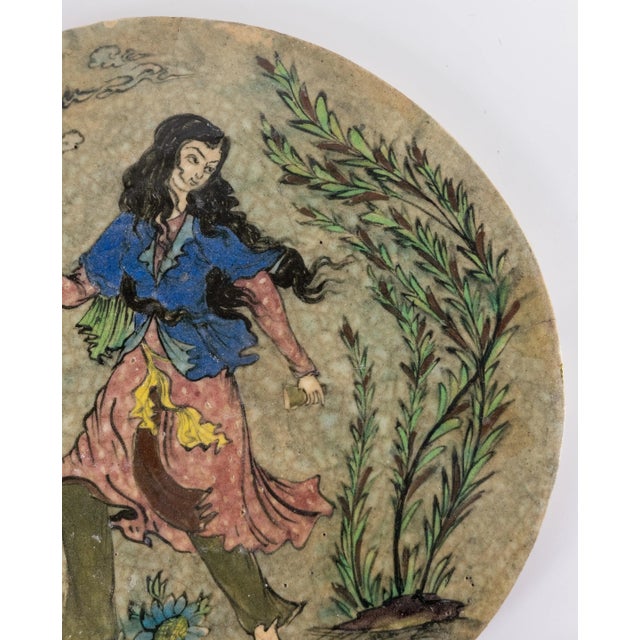 Early 20th Century Persian Middle Eastern Style Polychrome Pottery Plaque For Sale - Image 4 of 12