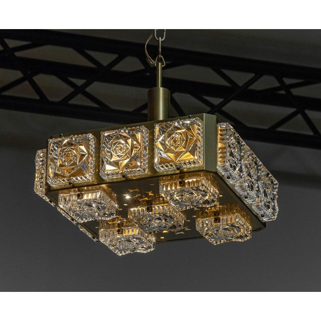 Metal Square Ceiling Lamp in Brass with Square Pressed Art Glass from Boréns Borås, 1960s For Sale - Image 7 of 10