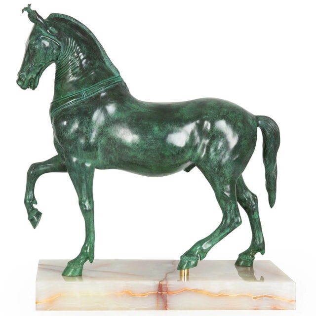 THE CAVALLO MAZZOCCHI (AFTER THE HERCULANEUM QUADRIGA HORSE) Italy, circa second half of the 19th century Verdigris...