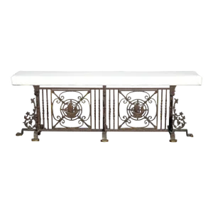 Vintage Oscar Bach Ornate Wrought Iron Bench W New White Vinyl Fabric