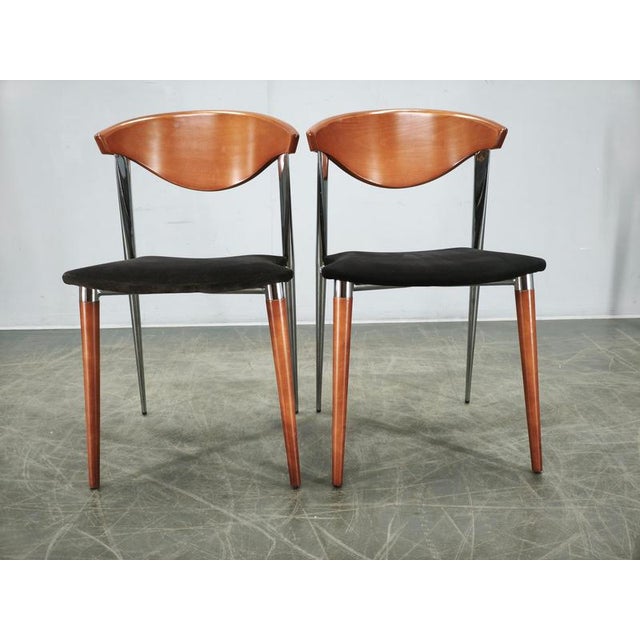 Spanish Chrome, Wood, and Velvet Dining Chairs from Paco Capdell, 1980s, Set of 8 For Sale - Image 11 of 18