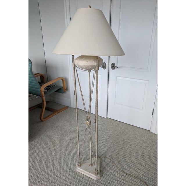 Vintage Maitland Smith Neoclassical Travertine Stone Floor Lamp With Lamp Shade For Sale In Charlotte - Image 6 of 11