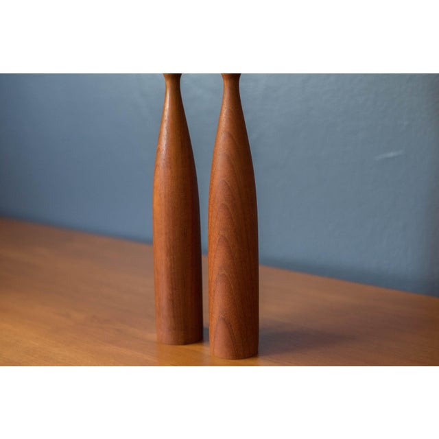 1960s Pair of Sculptural Teak Danish Modern Candle Holders For Sale - Image 5 of 8