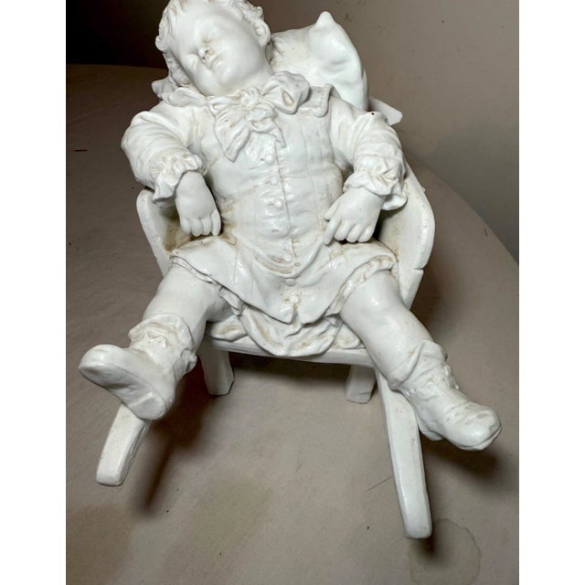 Ceramic Large Antique 19th Century Parian Porcelain English Sleeping Boy Statue Figure For Sale - Image 7 of 16
