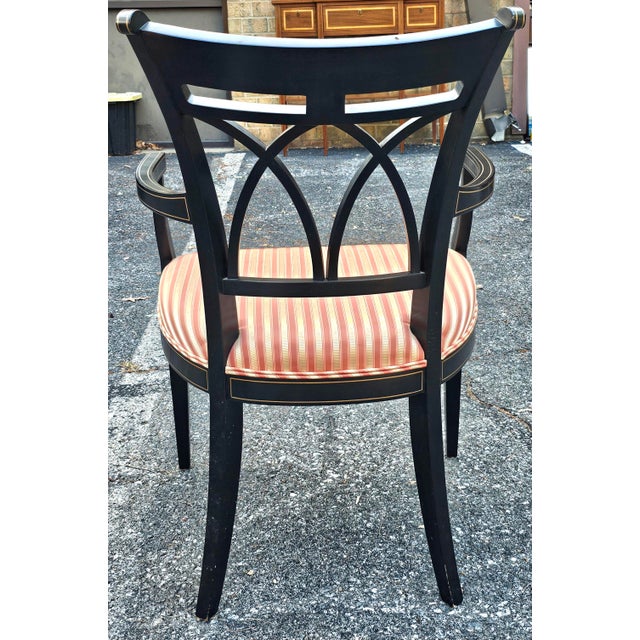 Early 21st Century Pair of J. Widdicomb Neoclassical Partial Gilt Ebonized Wood Upholstered Armchairs For Sale - Image 5 of 10