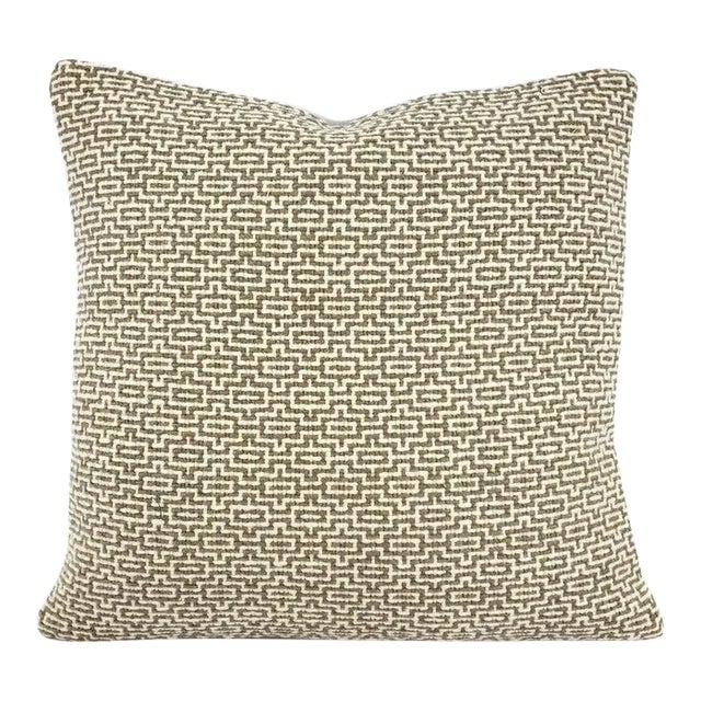 Gray & White Spun Wool Geometric Patten Pillow Cover For Sale