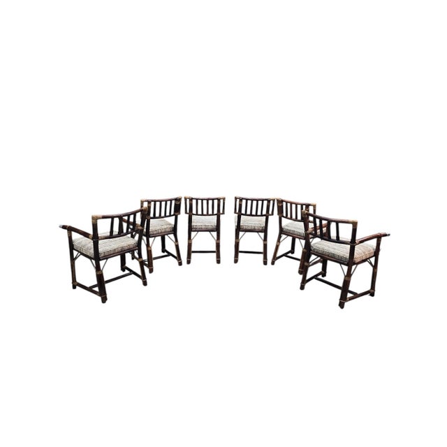 Mid-Century Modern MCM Attributed to John Wisner for Ficks Reed Rattan & Bamboo Dining Chairs, Set of 6 For Sale - Image 3 of 12