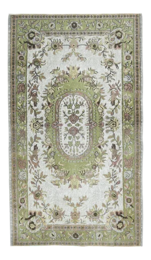 Vintage Turkish Oushak Handmade Wool Cotton Green Area Rug