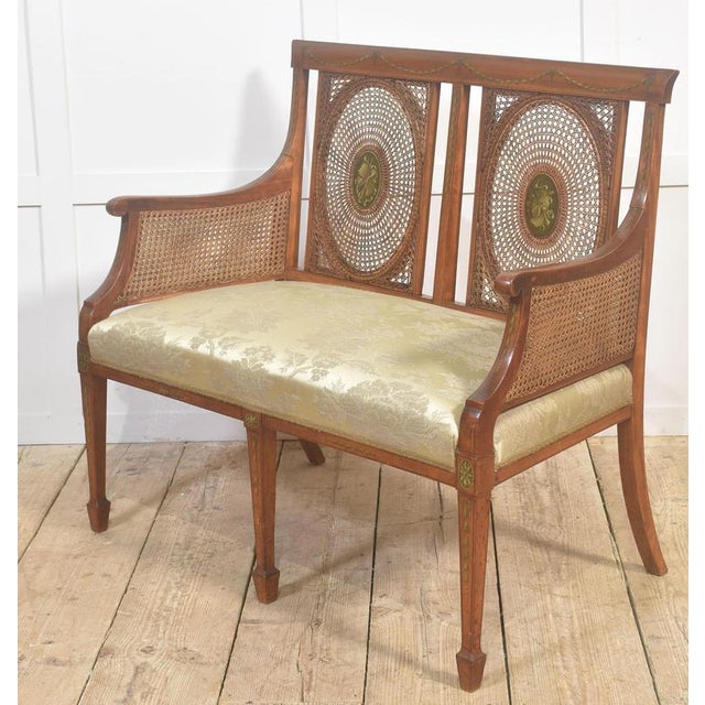 Painted Satinwood and Caned Settee, 1890s For Sale - Image 6 of 10