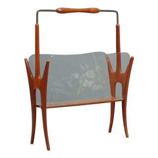 Vintage Magazine Rack in Curved Wood and Glass, 1950s For Sale