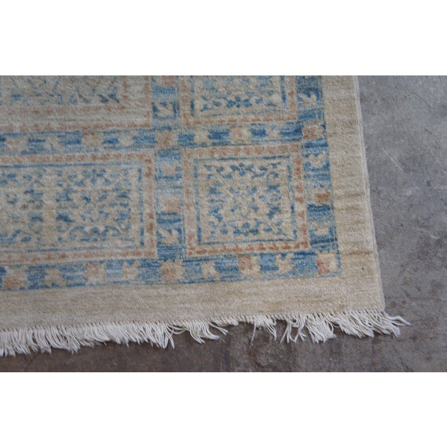 Vintage Oriental Hand Knotted Blue & Beige Geometric Area Rug Carpet 9' X 11' For Sale - Image 9 of 11