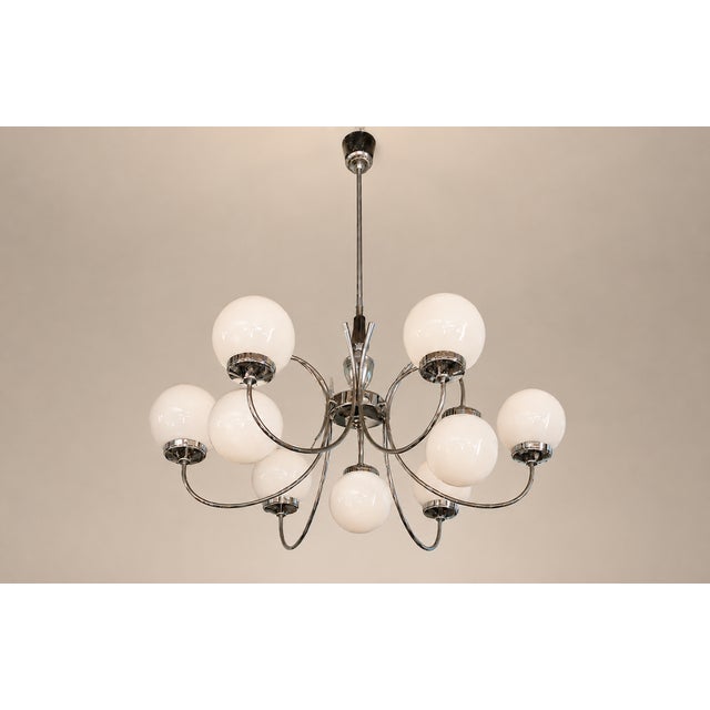 Space Age Chrome and Opaline Glass Chandelier, 1970s For Sale - Image 10 of 10