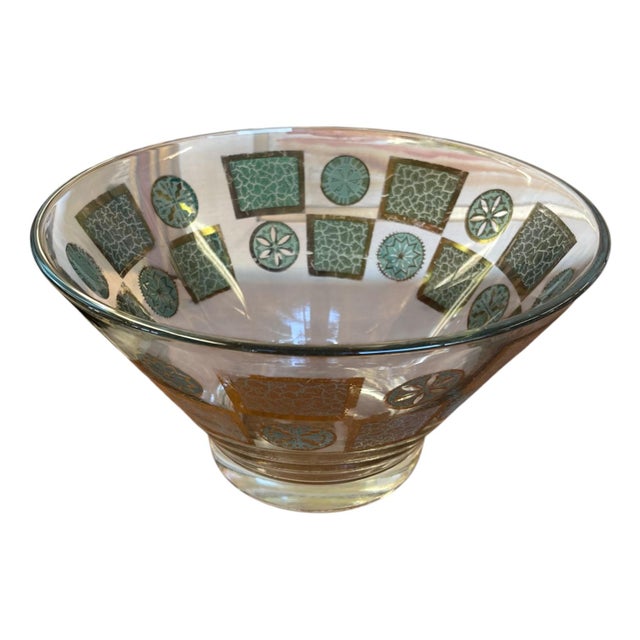 Metal Vintage Mid-Century Modern Glass Serving Bowl With Gold-Tone Metal Stand. For Sale - Image 7 of 10