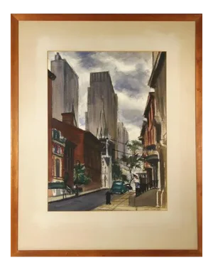 Joseph Barber, New York City Street , Pastel and Watercolor on Paper, Signed