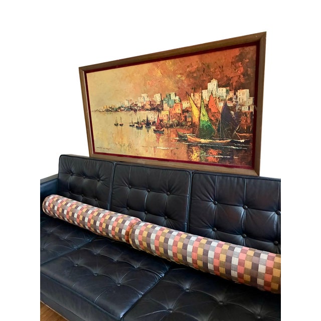 1960s Harry Winkler “CasaBlanca” Morocco MCM Print 0f Painting With Wooden Frame Urban Seaport Landscape For Sale - Image 4 of 9