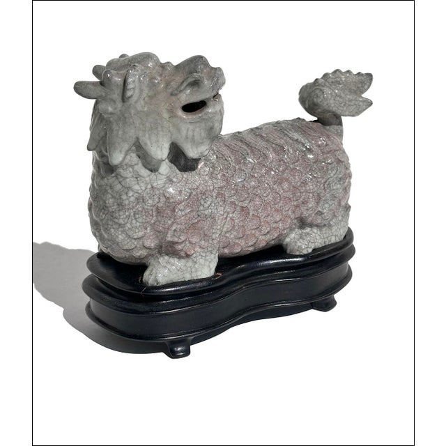 Old Chinese Pottery Mythical Qilin Beast Pottery Figure on Fitted Base For Sale - Image 9 of 9