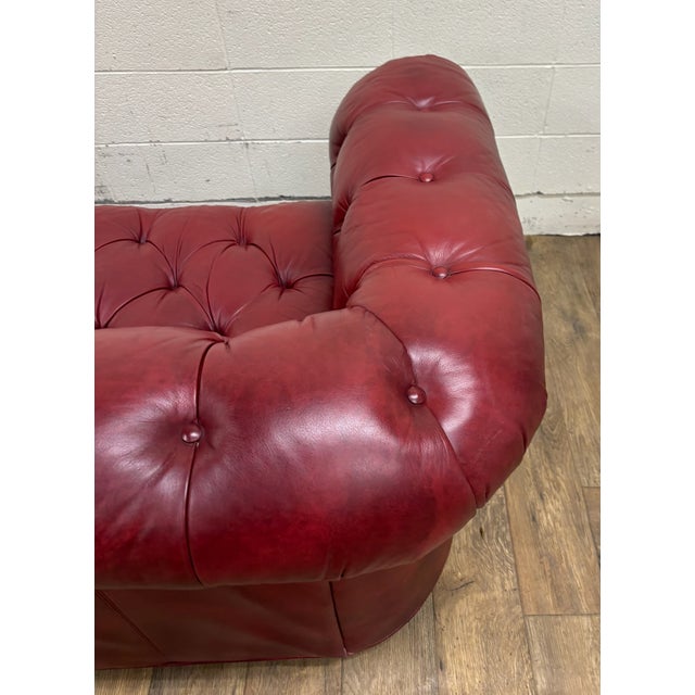 Vintage Ethan Allen Tufted Oxblood Red Leather Chesterfield Sofa For Sale - Image 11 of 16