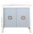 Matthew Izzo Home April Single Porcelain Sink Bath Vanity With Textured Light Blue Linen, Matte White Lacquer and Brass Hardware For Sale