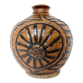 Mid-Century Graphic Pottery Vessel For Sale