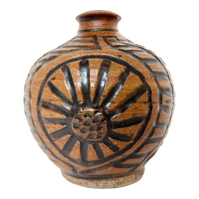 Mid-Century Graphic Pottery Vessel For Sale