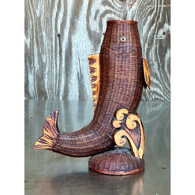 Vintage Boho Shanghai Weave Leaping Fish Vase For Sale In West Palm - Image 6 of 10