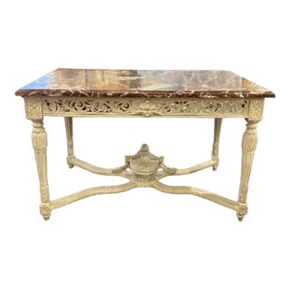 19th Century French Louis XVI Carved and Painted Center Table For Sale