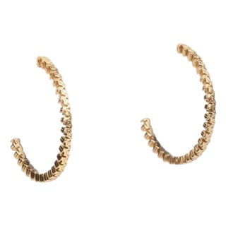 Mid 20th Century Pair of 18 Karat Gold Textured Hoops For Sale
